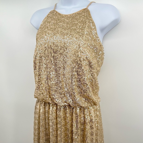 BILL LEVKOFF Sequin Net Gown Halter - Picture 7 of 11